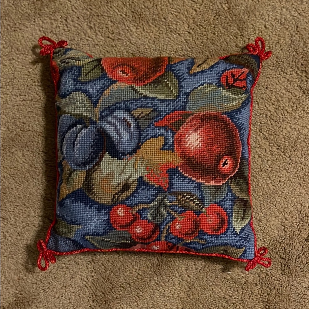 Colorful 12” Needlepoint Fruit Patterned Pillow